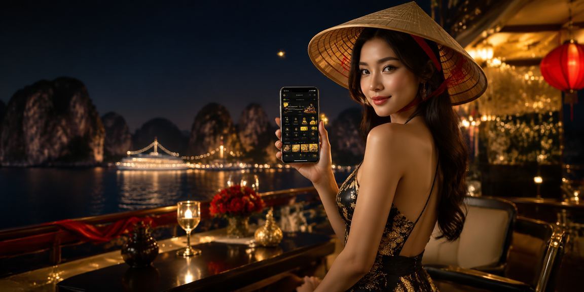 Khung cảnh Vịnh Hạ Long với người chơi VIP nhận thưởng đội nón lá truyền thống